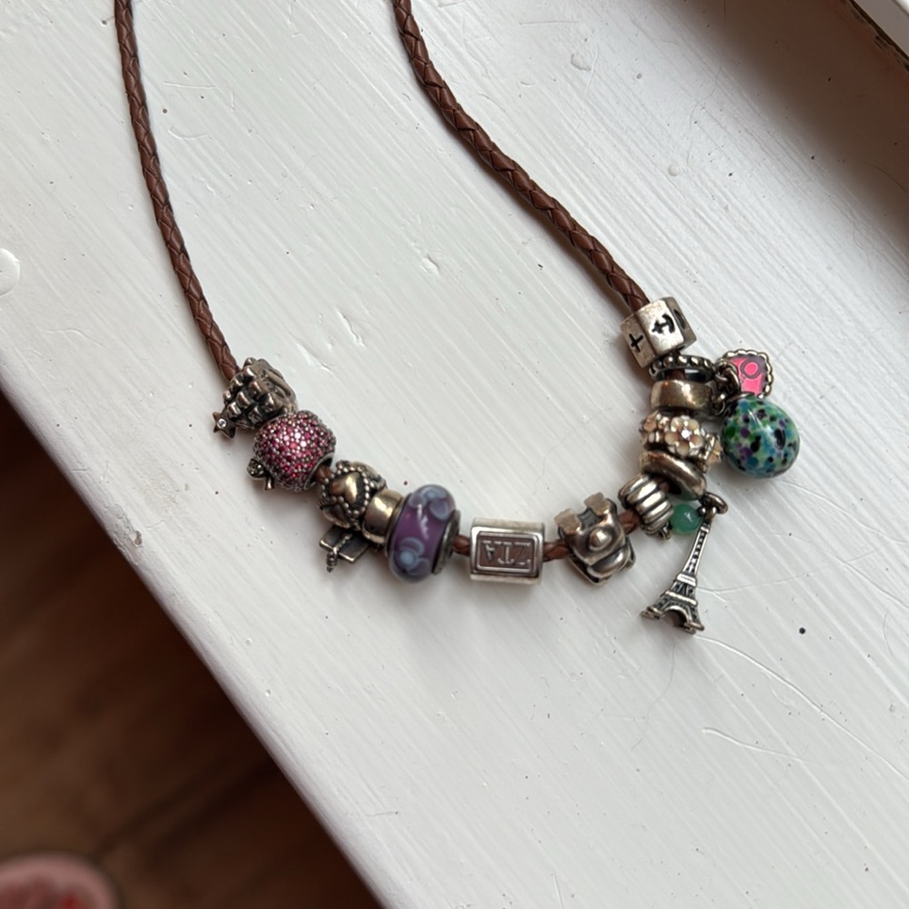 Pandora double wrap brown leather charm bracelet